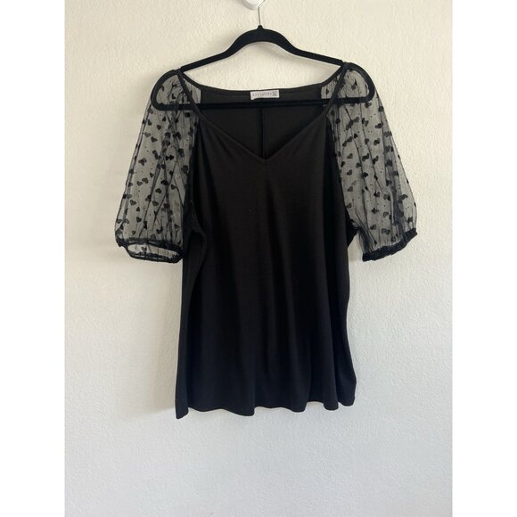 Retrology Women's Size XL Capped Puff Sheer Hearts Sleeves Stretchy Blouse - Picture 1 of 10